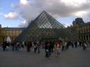 Exterior shot of the glass pyramid