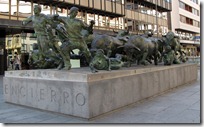 A statue dedicated to the running of the bulls, known as 'Encierro' to the locals in Pamplona