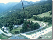 Riding up in the cable car. This thing ascends 2 kilometers while only traveling 1 kilometer horizontally. That's pretty darn steep.