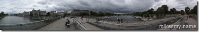 This is a panorama I took from Passerelle Solferino, a walking bridge over the Seine between D'Orsay and L'Orangerie